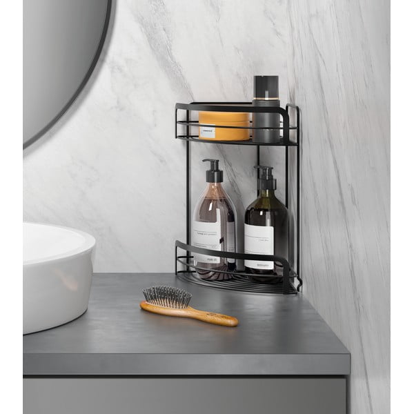 Čierna rohová dvojposchodová kúpeľňová polička Metaltex Origin Lava-image-2