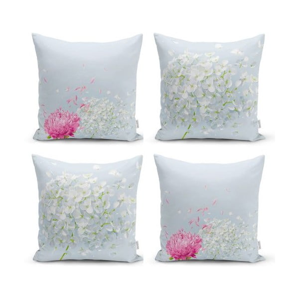 Súprava 4 dekoratívnych obliečok na vankúše Minimalist Cushion Covers Soft Flowers, 45 x 45 cm