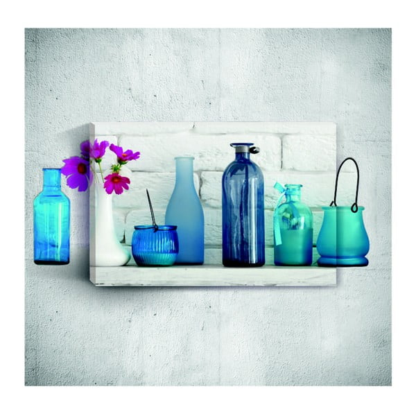Nástenný 3D obraz Mosticx Blue Bottles With Flowers, 40 × 60 cm