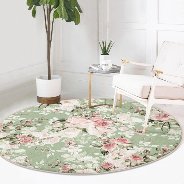 Svetlozelený prateľný okrúhly koberec vhodný pre robotické vysávače ø 80 cm Comfort – Mila Home-image-2