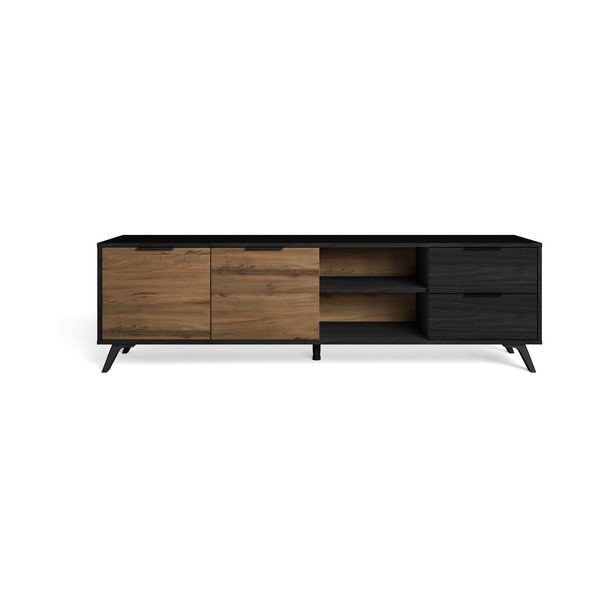 Čierny/prírodný TV stolík v dekore orecha 181x53 cm Noe – Marckeric
