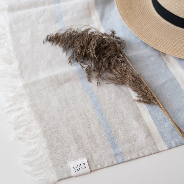 Modrá ľanová plážová deka 140x170 cm Allure Stripe – Linen Tales-image-4