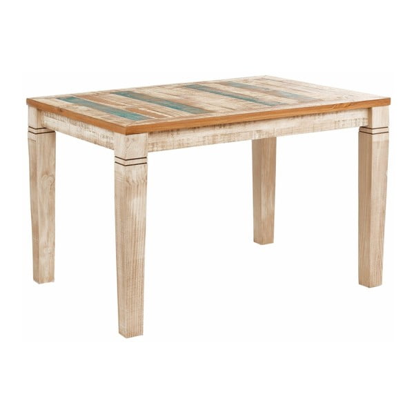 Krémovo-tyrkysový jedálenský stôl z masívneho borovicového dreva Støraa Marilyn, 90 × 200 cm