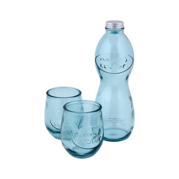Set fľaše na vodu a 2 pohárov z recyklovaného skla Esschert Design Water
