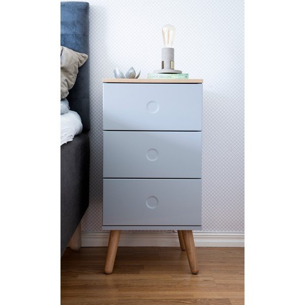 Sivá skrinka s detailmi v dekore dubového dreva s 3 zásuvkami Tenzo Dot, šírka 40 cm-image-1
