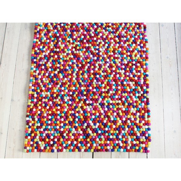 Tmavočervený guľôčkový vlnený koberec Wooldot Ball rugs, 100 x 150 cm-image-1