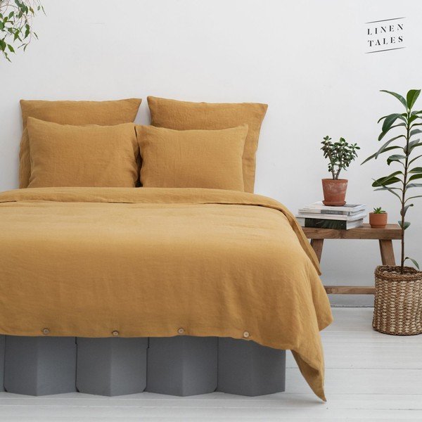 Žltá obliečka na perinu na jednolôžko z konopného vlákna 140x200 cm – Linen Tales-image-3