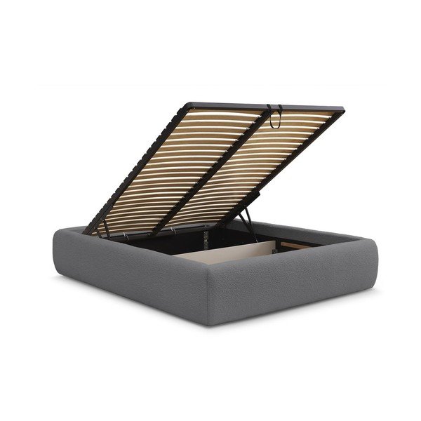 Tmavosivá čalúnená dvojlôžková posteľ s úložným priestorom/bez čela s roštom 180x200 cm Inera – Bobochic Paris-image-3