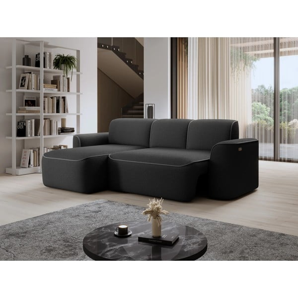 Tmavosivá rohová pohovka z textílie buklé (ľavý roh/s leňoškou) Ume – ELTAP-image-1