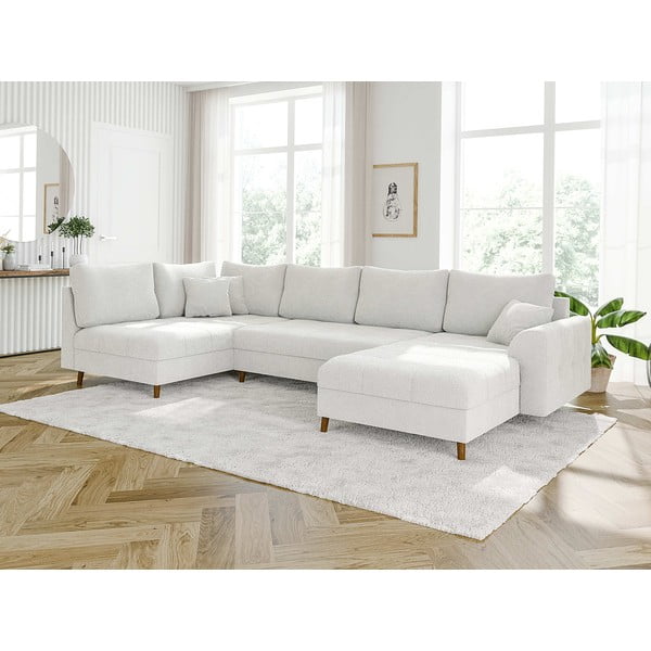 Krémová rohová pohovka z textílie bouclé (pravý roh/do "U") Ariella – Ropez-image-3