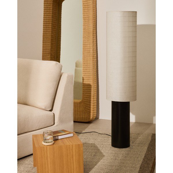 Biela/čierna stojacia lampa s textilným tienidlom (výška  142 cm) Dulan – Kave Home-image-1