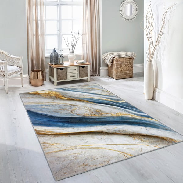 Modrý prateľný koberec 80x150 cm Golden Spill – Mila Home-image-2