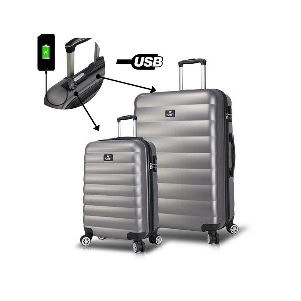 Sada 2 sivých cestovných kufrov na kolieskach s USB porty My Valice RESSNO Cabin & Large-image-2
