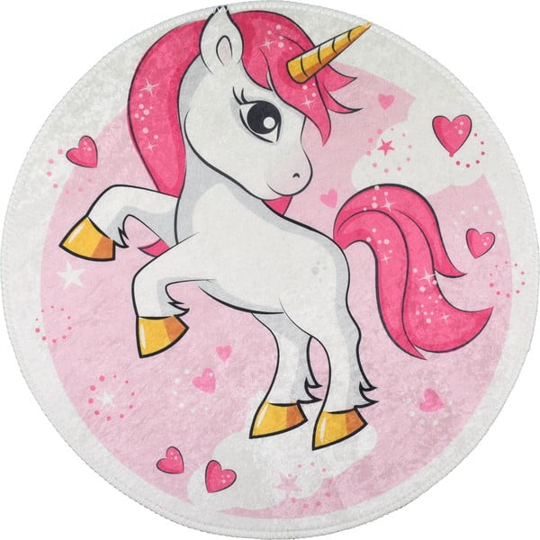 Ružový prateľný detský koberec ø120 cm Pink Unicorn – Vitaus