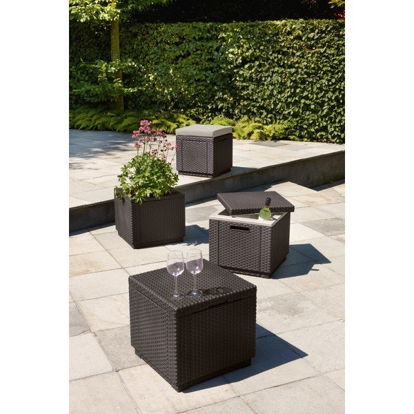 Tmavosivý záhradný taburet Cube – Keter-image-1