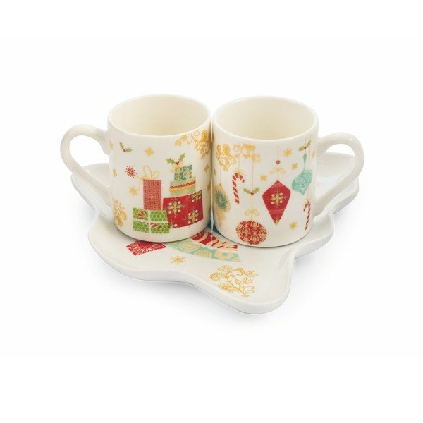 Set 2 hrnčekov a tanierika z kostného porcelánu Villa d'Este Sweet×mas Tazzine Caffe Scatol