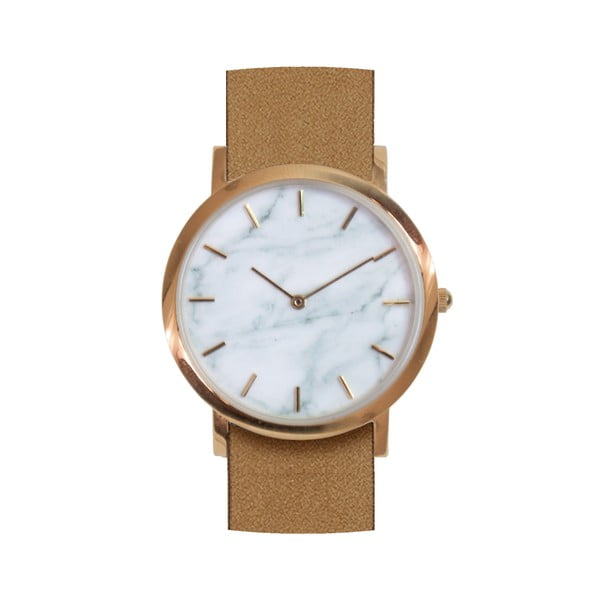Biele mramorové hodinky s hnedým remienkom Analog Watch Co. Classic