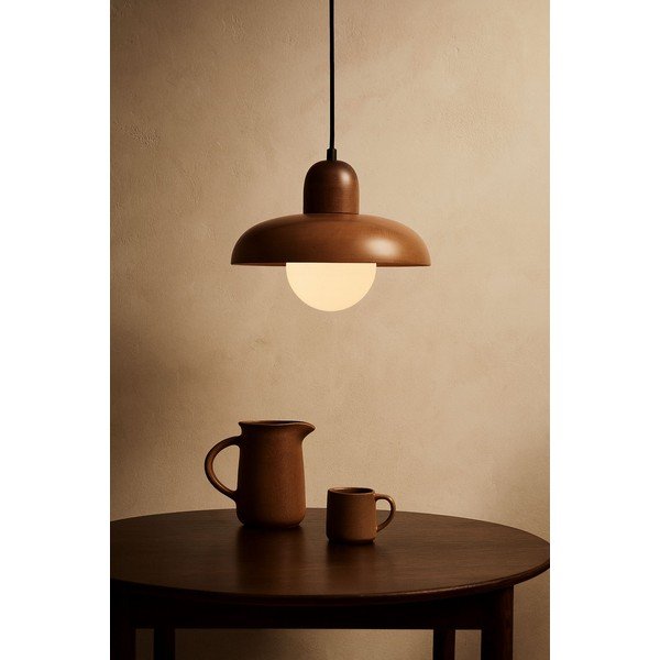 Hnedé závesné svietidlo s dreveným tienidlom ø 25 cm Elsa – Opviq lights-image-1