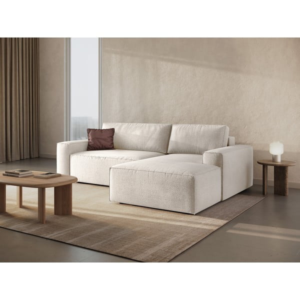 Biela rozkladacia rohová pohovka z textílie bouclé (pravý roh) Jodie – Micadoni Home-image-1