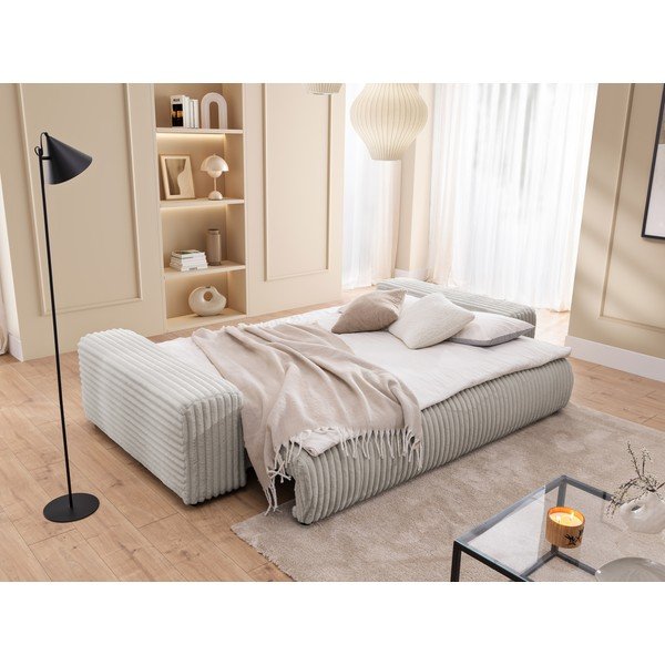 Svetlosivá menčestrová rozkladacia/s úložným priestorom pohovka 260 cm Justin  – Ropez-image-4