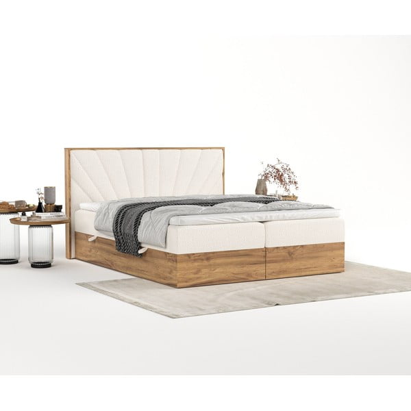 Boxspring posteľ s úložným priestorom v krémovo-prírodnej farbe 160x200 cm Asahi – Maison de Rêve-image-4