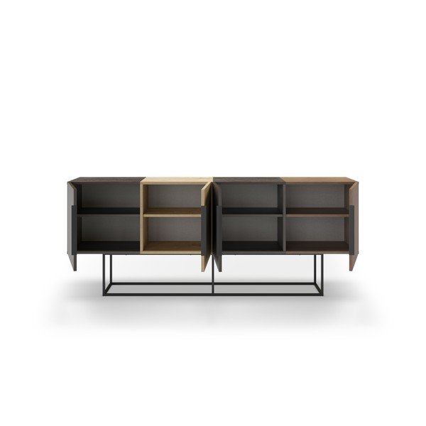 Nízka komoda v dekore duba v hnedo-prírodnej farbe 200x80 cm Titan – Marckeric-image-3