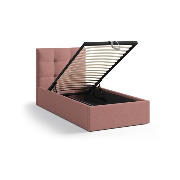 Ružová čalúnená jednolôžková posteľ s úložným priestorom s roštom 90x200 cm Phaedra – Micadoni -image-1