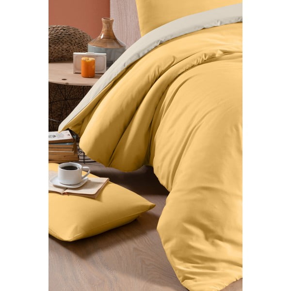 Žlto-krémové bavlnené obliečky na dvojlôžko/predĺžené s plachtou 200x220 cm - Mila Home-image-2