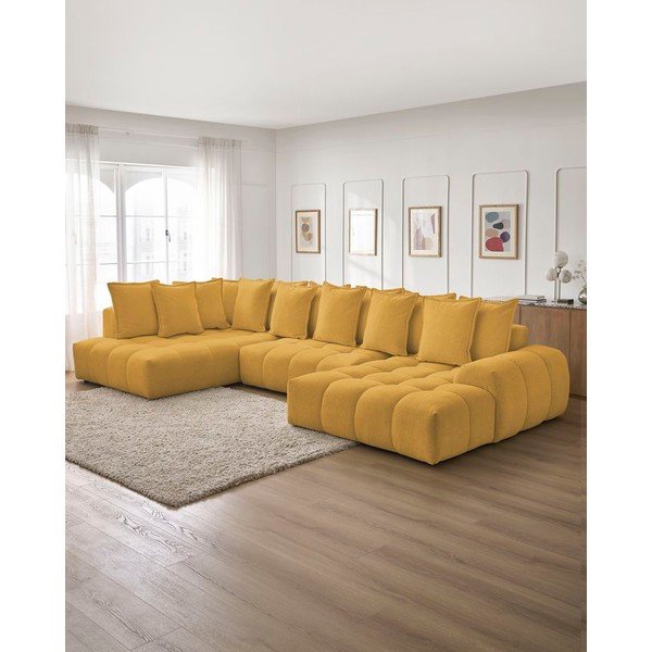 Ženilková rozkladacia/s úložným priestorom rohová pohovka v horčicovej farbe (ľavý roh/do tvaru "U") Everest – Bobochic Paris-image-1