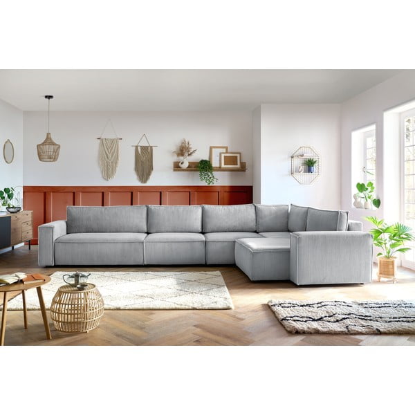 Svetlosivá menčestrová rohová pohovka (pravý roh) Nihad modular – Bobochic Paris-image-1