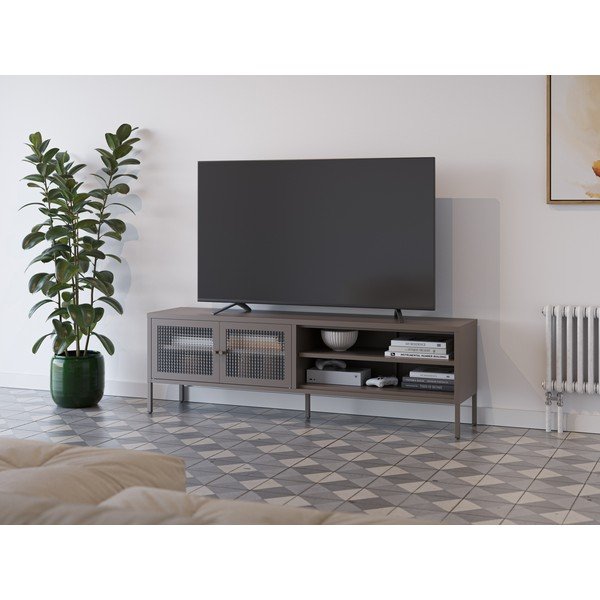 Sivý kovový TV stolík 160x50x35 cm Layna – Marckeric-image-1