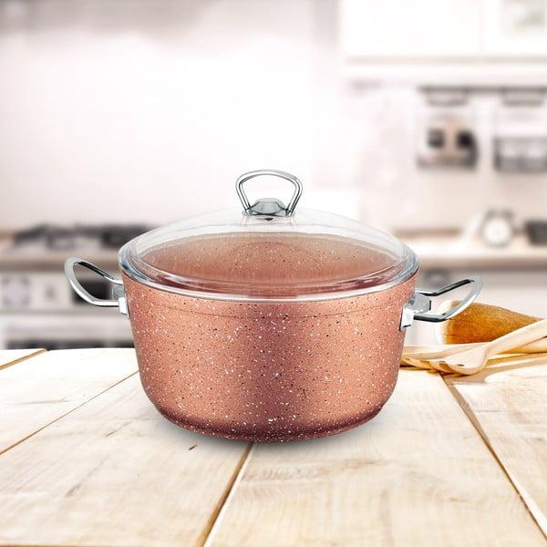 Ružový hliníkový hrniec s pokrievkou Güral Porselen Classic, ø 24 cm-image-1