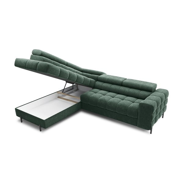 Zelená rozkladacia/s úložným priestorom rohová pohovka z textílie buklé (ľavý roh/do L) Ferucce – ELTAP-image-4