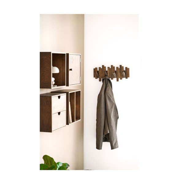 Tmavohnedý nástenný vešiak z dubového dreva 40 cm Caltra – House Nordic-image-1