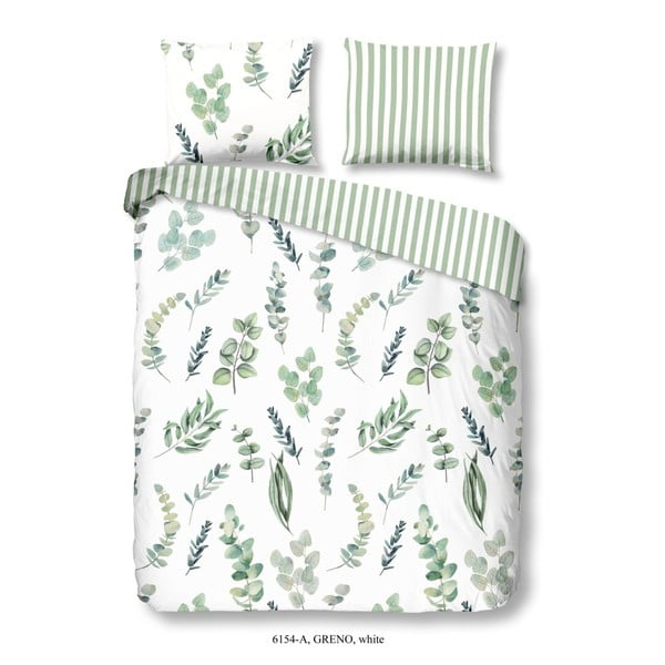 Zeleno-biele obliečky na dvojlôžko z bavlny Good Morning Greno, 200 × 200 cm