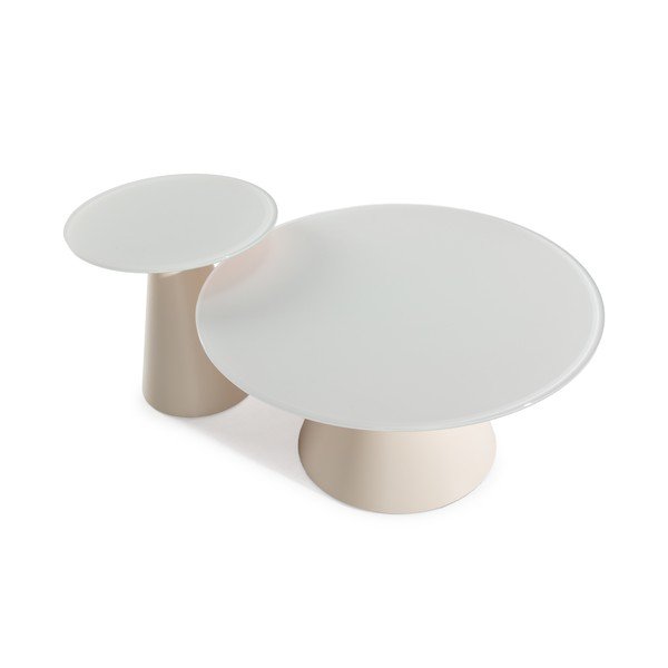 Krémovobiele okrúhle konferenčné stolíky v súprave 2 ks so sklenenou doskou ø 80 cm Vida – MOME-image-3