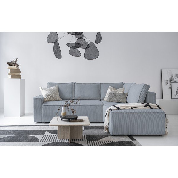 Svetlosivá menčestrová rozkladacia rohová pohovka (pravý roh) Brave Dave – Miuform-image-1