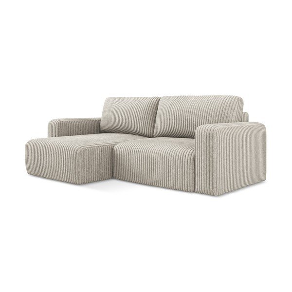 Béžová menčestrová rozkladacia/s úložným priestorom rohová pohovka (ľavý roh/s leňoškou) Kona – Makamii-image-2