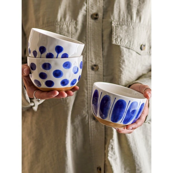 Biele/modré kameninové misky v súprave 3 ks 500 ml Linora – Bloomingville-image-1