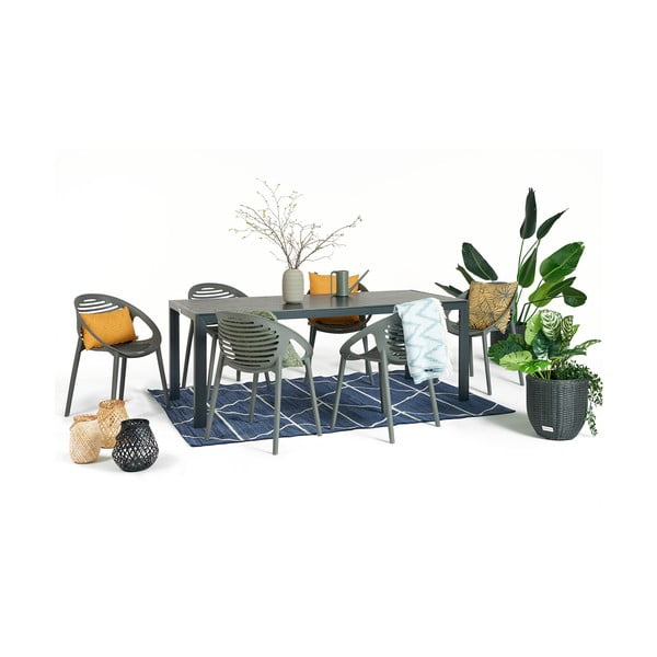 Záhradná jedálenská súprava pre 6 osôb so sivou stoličkou Joanna a stolom Viking, 90 x 205 cm-image-2