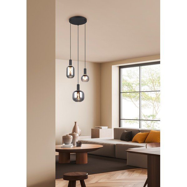 Čierne závesné svietidlo so skleneným tienidlom Diva – Trio-image-1