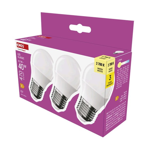 Teplé biele LED žiarovky v súprave 3 ks E27, 4 W – EMOS-image-3