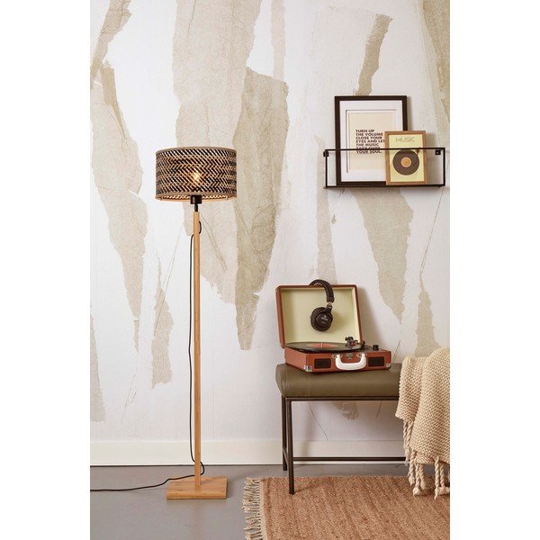 Stojacia lampa s bambusovým tienidlom v čierno-prírodnej farbe (výška 128 cm) Java – Good&amp;Mojo-image-1
