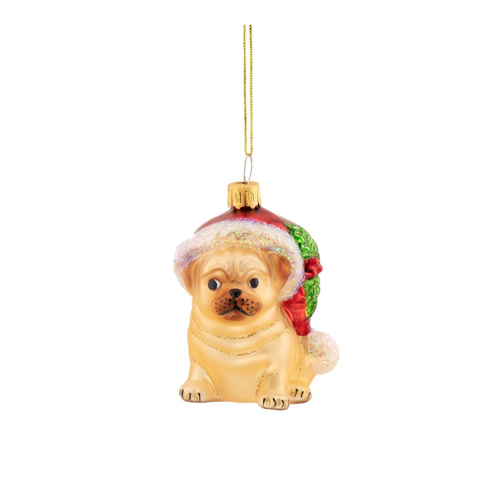 Sklenená vianočná ozdoba 6 cm Festive Pug – Sass & Belle