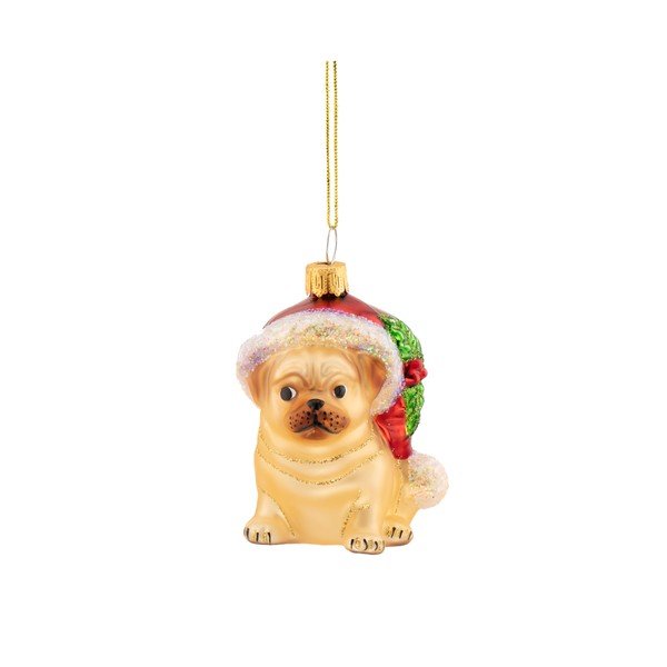 Sklenená vianočná ozdoba 6 cm Festive Pug – Sass & Belle