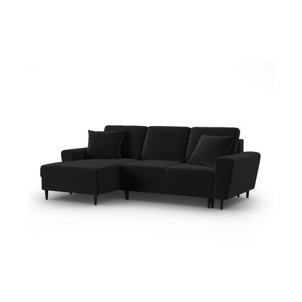 Čierna zamatová rozkladacia/s úložným priestorom rohová pohovka (ľavý roh/s leňoškou) Kyoto – Cosmopolitan Design-image-4