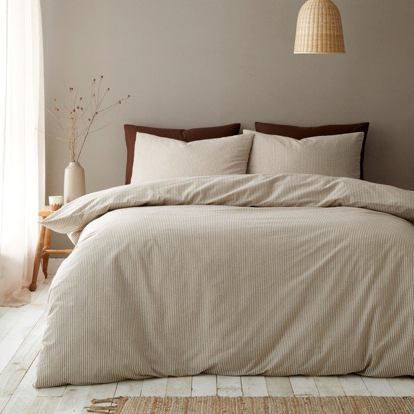 Taupe obliečky na jednolôžko 135x200 cm Cotton Rich Narrow Woven Stripe – Pineapple Elephant