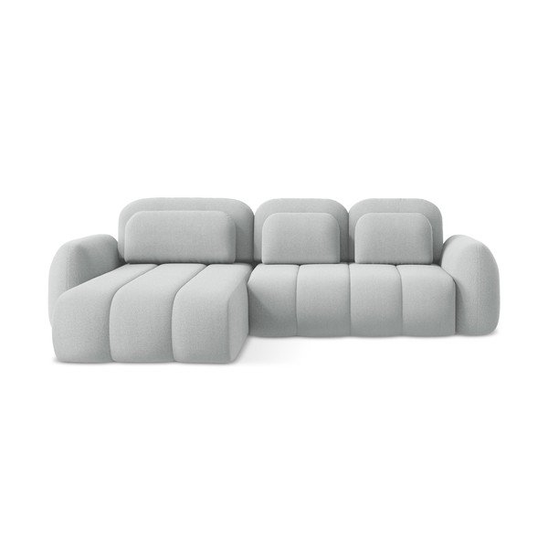 Svetlosivá rozkladacia/s úložným priestorom rohová pohovka z textílie buklé (ľavý roh/s leňoškou) Pele – Makamii