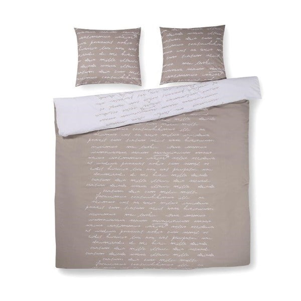 Béžové bavlnené obliečky na dvojposteľ Ekkelboom Tekst, 240 x 200 cm