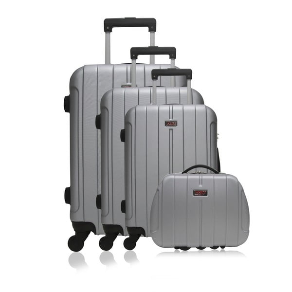 Sada 4 cestovných kufrov na kolieskach v striebornej farbe Hero Izmir